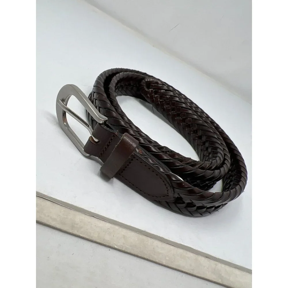 Braided Genuine Leather Belt Mens 42 Brown Adjustable Woven Western Outdoor